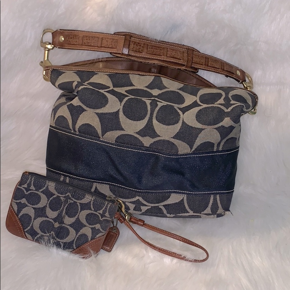 Coach Denim Shoulder Bag w/Matching Wristlet